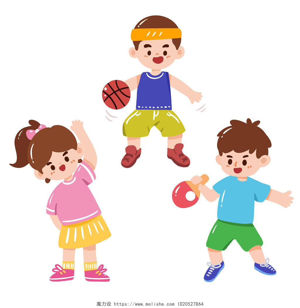 健身儿童运动卡通人物跑步篮球运动会png元素运动人物元素插画